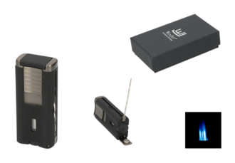 Winjet lighter 4x jet, black Crackle, with cigar punch & poker