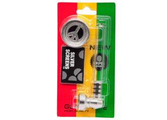 Super Heroes  Set: Glaspfeife 9 cm mit Siebe + Metallgrinder 2tlg. 