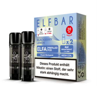 2x ELFBAR ELFA CP Prefilled Pod Blackberry Lemon 20mg/ml ca. 600 Züge/Pod