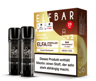 2x ELFBAR ELFA CP Prefilled Pod Golden Tobacco 20mg/ml ca. 600 Züge/Pod