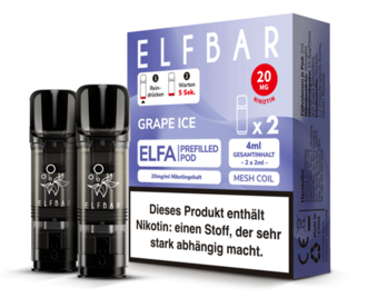 2x ELFBAR ELFA CP Prefilled Pod Grape Ice 20mg/ml ca. 600 Züge/Pod