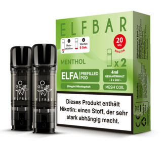 2x ELFBAR ELFA CP Prefilled Pod Menthol 20mg/ml ca. 600 Züge/Pod