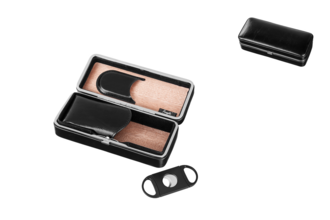 Angelo Cigar Case Black PU Ceder + Cutter 19x9x5,8cm