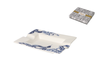 Angelo Zigarrenascher Keramik weiß/blau Schlange/Rosen Motiv, 2 Ablagen, 20,5x17,5x3,5cm 