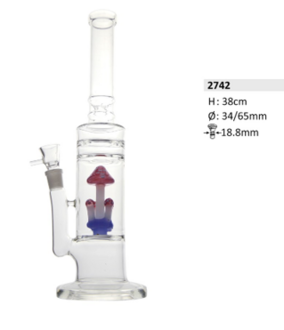 Super Heroes Glasbong mit Mushroom, Percolator, H.40,5cm, Ø 3,4cm, Glaschillum 18er Schliff