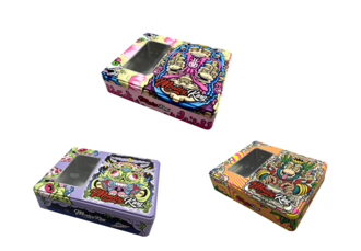 Monkey King metal big box with window various designs, 19,8x15,7x5,4cm