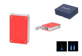 Caseti Feuerzeug 2xJet + Soft Jetflame rot matt/chrom mit Bohrer Ø8mm