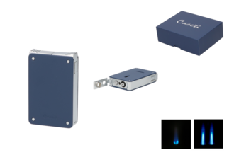 Caseti Feuerzeug 2xJet + Soft Jetflame blau matt/chrom mit Bohrer Ø8mm