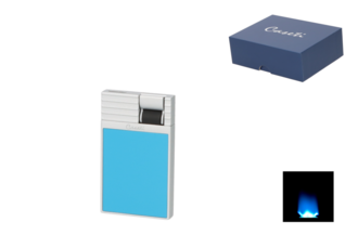 Caseti Feuerzeug Flat Flame, chrom/türkisblau