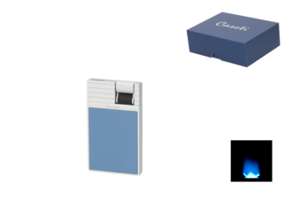Caseti Feuerzeug Flat Flame, chrom/graublau