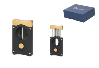 Caseti Zigarrenabschneider Kerbschnitt, schwarz matt/goldfarben
