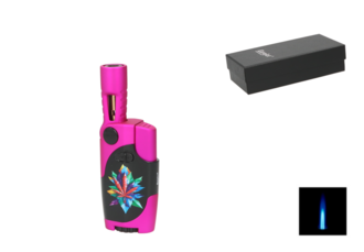 Eurojet lighter torch flame 12cm, pink/black hemp leaf