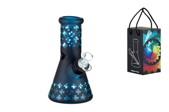 Super Heroes Ice glassbong conical, black/bue, Ø4cm H.20cm, Chillum 18er cut
