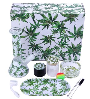 Super Heroes Set: Bong+Grinder+Storage+Tray+Ashtray Hemp Motiv