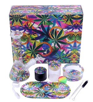 Super Heroes Set: Bong+Grinder+Storage+Tray+Ashtray Hemp Motiv