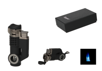 Eurojet lighter 3xJet black matt with cigar punch and cigar rack