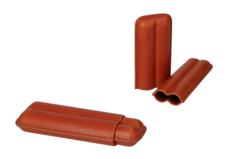 Angelo Cigar Case brown 2pcs, Leather, 17cm/18mm