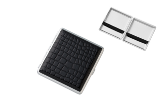Angelo Zigaretten Etui 20er, 85mm, Metall/Lederimitat Kroko schwarz, Gummi