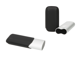 Angelo Cigar Case 2pcs, matt silver/black carbon, 16-19cm, Ring 60