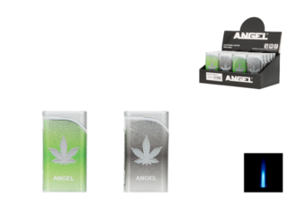 Angel lighter Jetflame 20pcs Display Alu Case grey+green with Leafdesign, refillable