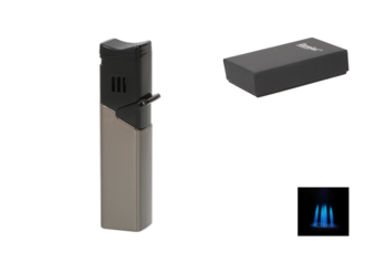 Eurojet Feuerzeug 4xJet, schwarz/anthrazit mit Zigarrenablage, H.9,5cm