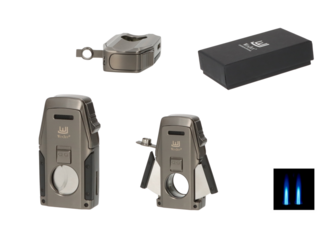 Winjet lighter Gunmetal Dual Jet with CigarPunch Ø8mm/Cutter Ring 63/Cigar Rest