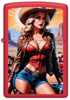 Zippo 60007557 233 Pinup Cowgirl Design Red Matte