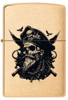Zippo 60007575 204B Pirate Skull Design Brushed Brass
