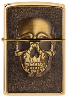 Zippo 2008094 204B Embrossed Skull Brushed Brass