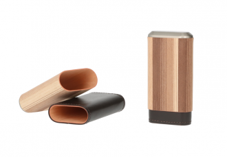 Angelo Zigarrenetui 3er Holzfurnier/Leder,Ø25mm,14cm