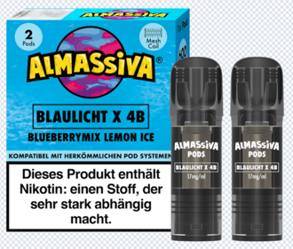 2x ALMASSIVA Blaulicht X4B Pod Blueberry-Mix Lemon Ice 17mg/ml ca. 600 Züge/Pod 