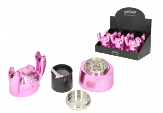 Super Heroes Grinder 4-piece metal pink hugging pig, Ø 4.5cm, h. 10cm 