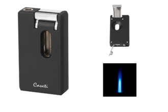Caseti Feuerzeug Soft Jetflame schwarz matt mit Abschneider Kerbschnitt und Bohrer Ø0,8mm