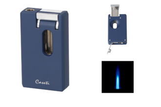 Caseti Feuerzeug Soft Jetflame dunkelblau matt mit Abschneider Kerbschnitt und Bohrer Ø0,8mm
