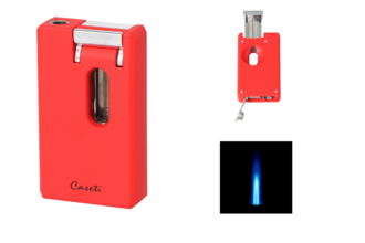 Caseti Feuerzeug Soft Jetflame rot matt mit Abschneider Kerbschnitt und Bohrer Ø0,8mm