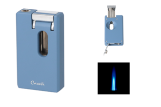 Caseti Feuerzeug Soft Jetflame steel blue matt mit Abschneider Kerbschnitt und Bohrer Ø0,8mm