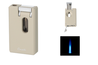 Caseti Feuerzeug Soft Jetflame grau-beige matt mit Abschneider Kerbschnitt und Bohrer Ø0,8mm