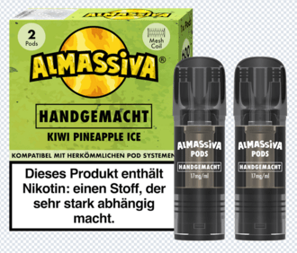 2x ALMASSIVA Handgemacht Pod Kiwi Pineapple Ice 17mg/ml ca. 600 Züge/Pod 