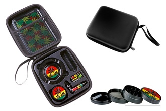 Super Heroes Set: Grinder+Pfeife+Sieb+Tablett+Aschenbecher Hanfblatt