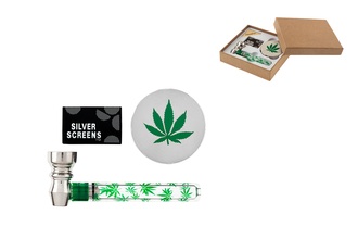 Dreamliner Set: Grinder+Pfeife+Siebe Hanfblatt