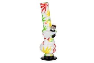 Dreamliner Acrylbong, leicht gebogen,weiß Hanf bunt, H.20cm, Ø3cm, Metallchillum