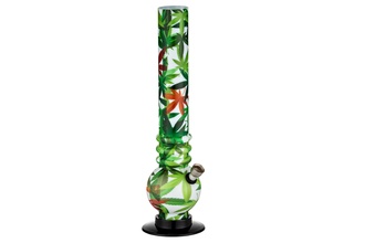 Dreamliner Acrylbong, Kugel weiß Hanf grün/rot, H.30cm, Ø4cm, Metallchillum