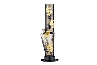 Dreamliner Acrylbong transparent schwarz Dollar goldfarb., H.32cm, Ø4,4cm, Metallchillum