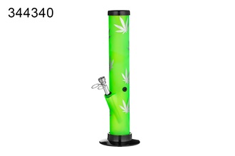 Dreamliner Acrylbong Zylinder grün mit Hanfblatt, H.33cm, Ø5cm, Metallchillum