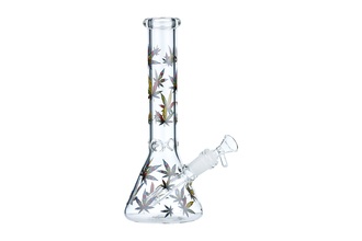 Dreamliner Glasbong Ice konisch transp./Hanf bunt, H.25cm, Ø5cm, Glaschillum 18er Schliff