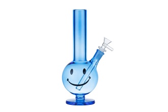 Dreamliner Glasbong Kugel transp./blau Smiley, H.27cm, Ø3cm, Glaschillum 18er Schliff