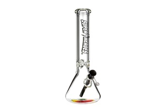 Super Heroes Glasbong Ice konisch transp/Bodenmotiv Jamaica, H.35cm, Ø3,5cm, Metallchillum