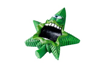 Aschenbecher, Polyresin grün Hanfblatt, 14,5x 12x 4,5cm
