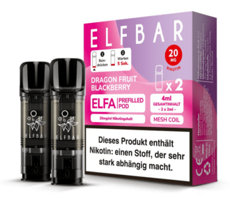 2x ELFBAR ELFA CP Prefilled Pod Dragon Fruit Blackberry 20mg/ml ca. 600 Züge/Pod