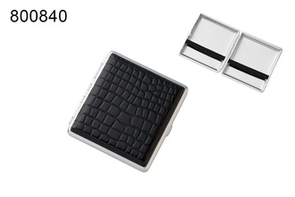Angelo Zigaretten Etui 20er, 85mm, Metall/Lederimitat Kroko schwarz, Gummi